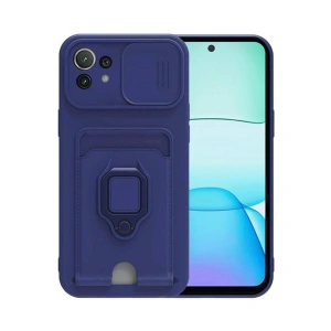 Xiaomi Mi 11 Lite Kılıf Zuma Kartvizitli Yüzüklü Silikon - Lacivert