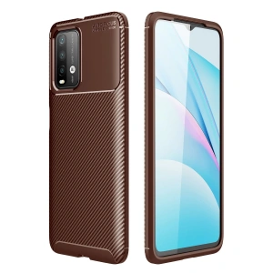 Xiaomi Redmi 9t Kılıf Auto Focus Karbon Kapak - Kahverengi