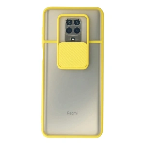 Xiaomi Redmi Note 9 Pro Kılıf Palm Buzlu Kamera Sürgülü Silikon - Sarı