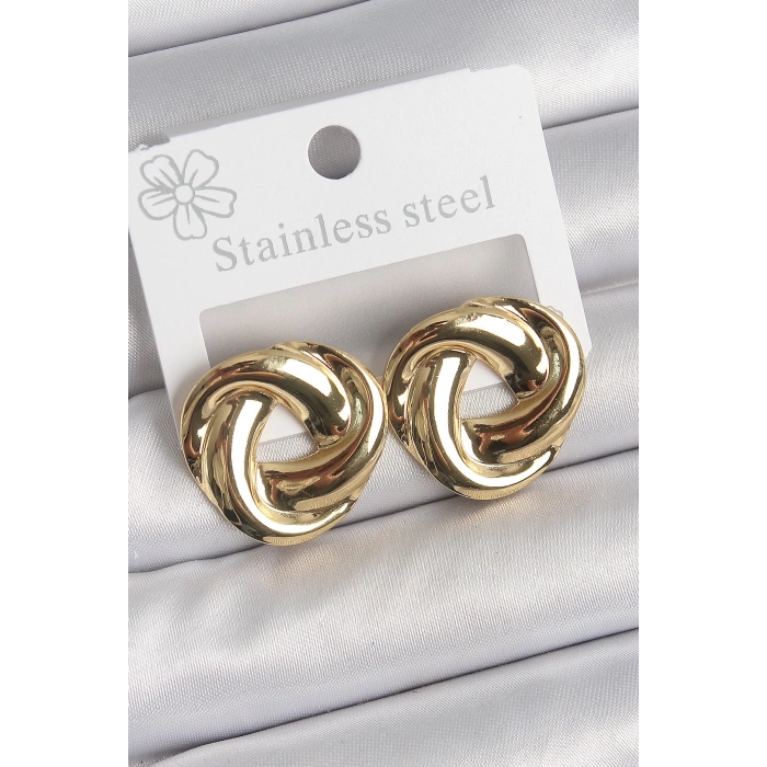 316 Çelik Gold Renk Düğüm Halka Model Kadın Küpe