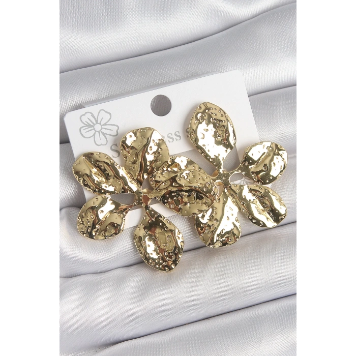 316 Çelik Gold Renk İşlemeli Yaprak Model Kadın Küpe