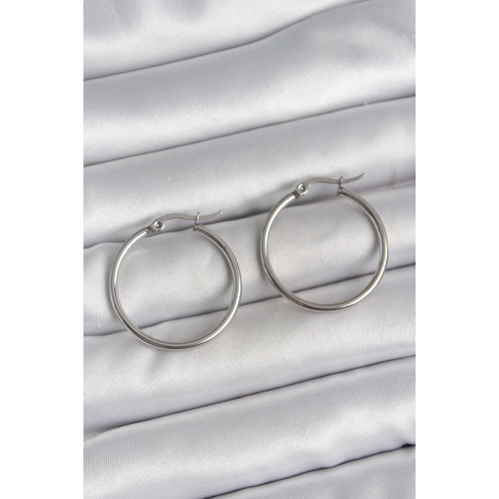 316 Çelik Gümüş Renk 27 mm Halka Model Kadın Küpe