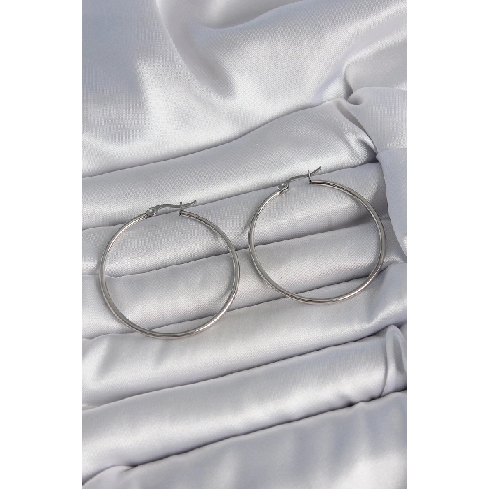 316 Çelik Gümüş Renk 43 mm Halka Model Kadın Küpe