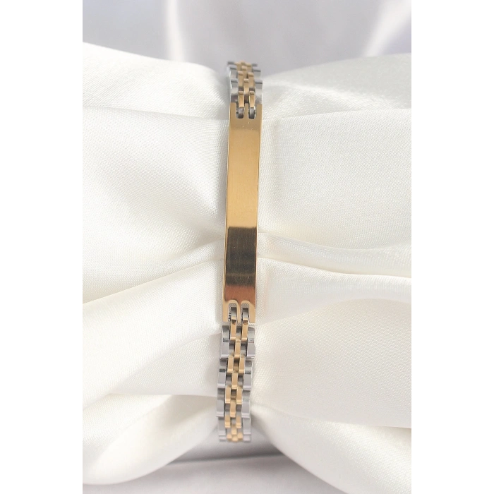 316L Çelik Gold Gümüş Renk Zincir Künye Model Erkek Bileklik