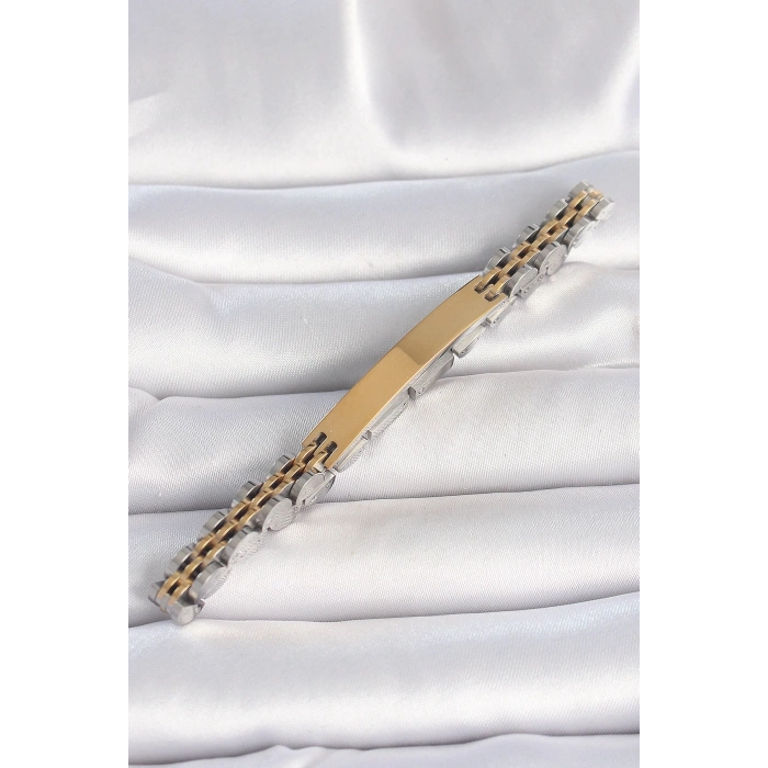 316L Çelik Gold Gümüş Renk Zincir Künye Model Erkek Bileklik