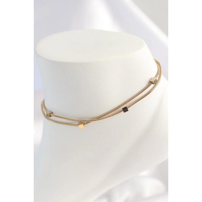 316L Çelik Gold Renk 2li Minimal Kare Model Kadın Halhal