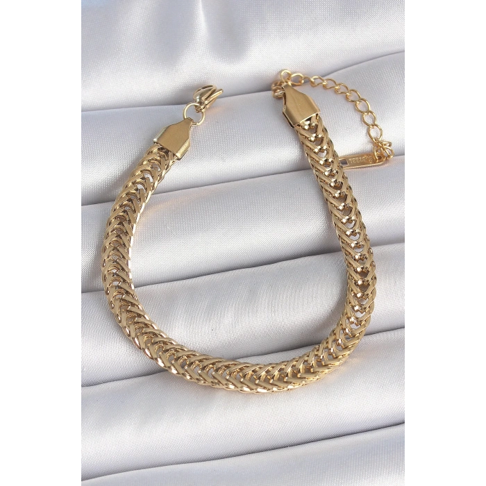 316L Çelik Gold Renk Balık Sırtı Zincir Model Kadın Bileklik