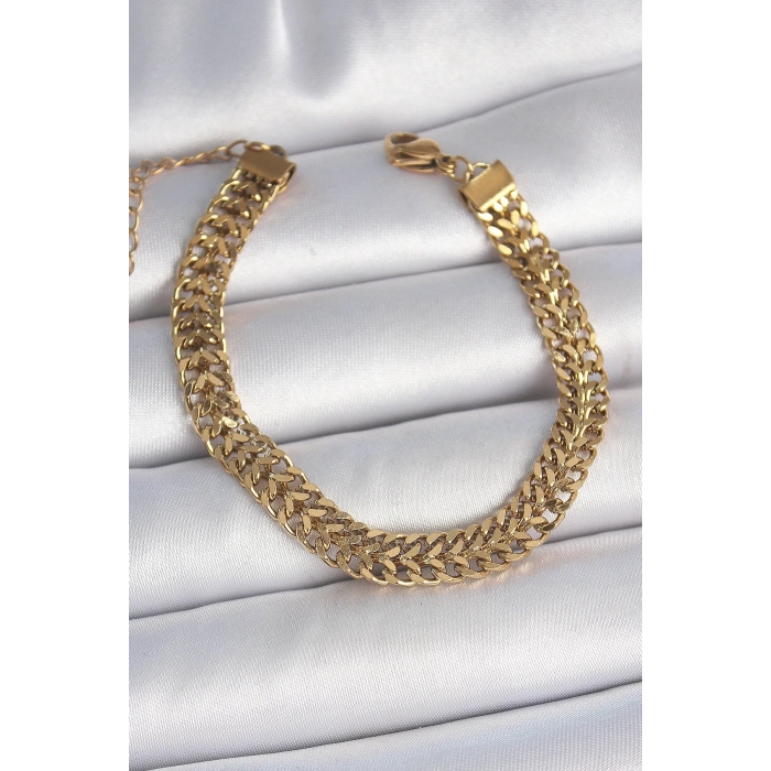 316L Çelik Gold Renk Hasır Zincir Model Kadın Bileklik