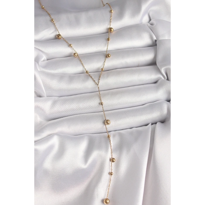 316L Çelik Gold Renk Topçuklu Model Kadın Y Kolye