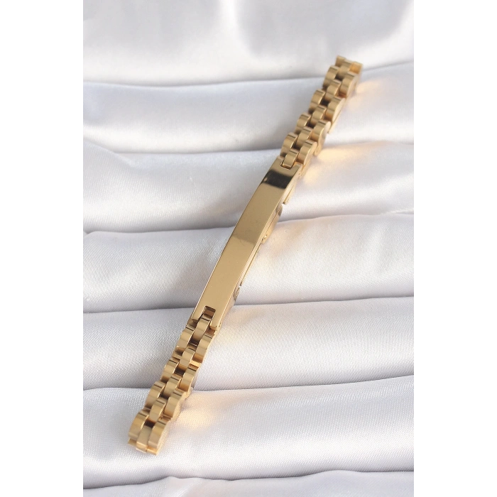 316L Çelik Gold Renk Zincir Künye Model Erkek Bileklik