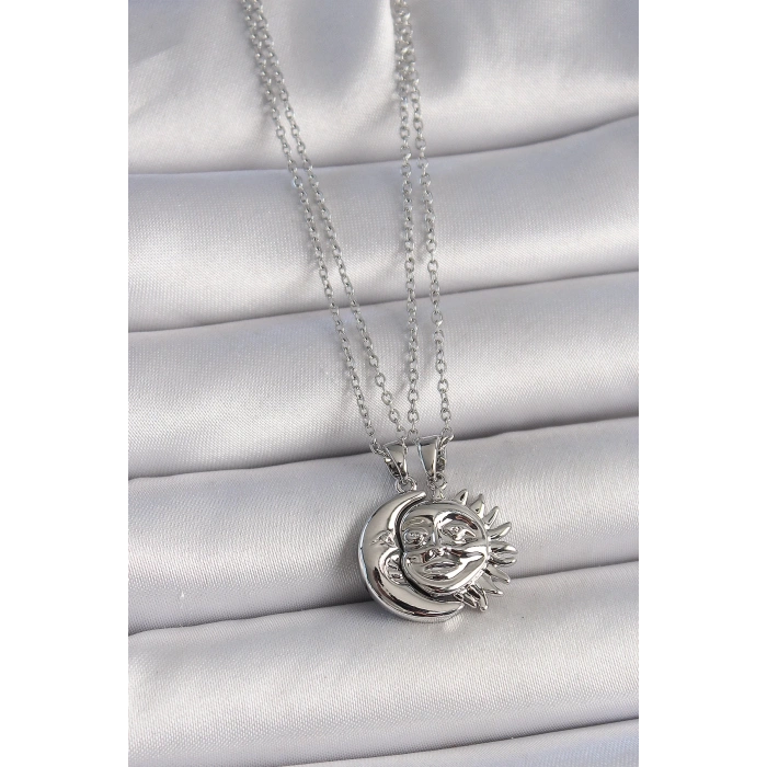316L Çelik Gümüş Renk Ay Güneş Model Arkadaşlık Kadın Kolye