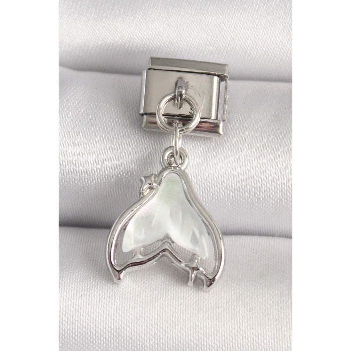 316L Çelik Gümüş Renk Beyaz Balık Kuyruğu Model Nomination Charm