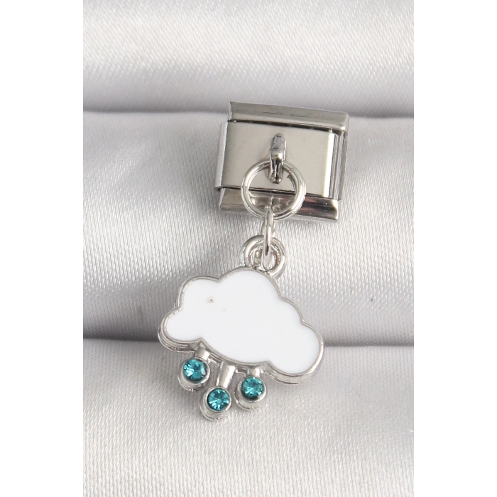 316L Çelik Gümüş Renk Beyaz Bulut Model Zirkon Taşlı Damla Detay Nomination Charm