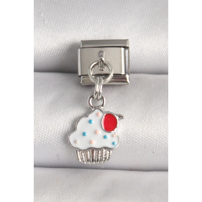 316L Çelik Gümüş Renk Beyaz Kupkek Model Nomination Charm