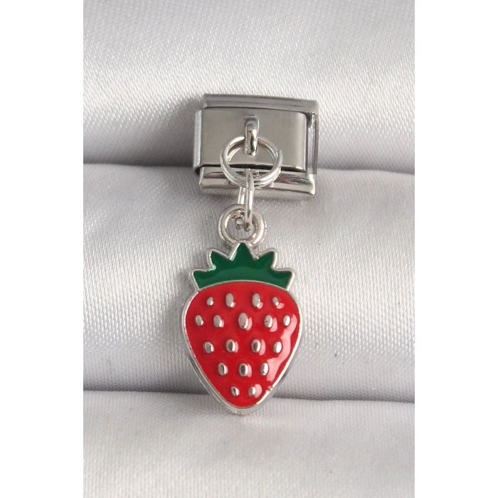 316L Çelik Gümüş Renk Çilek Model Nomination Charm