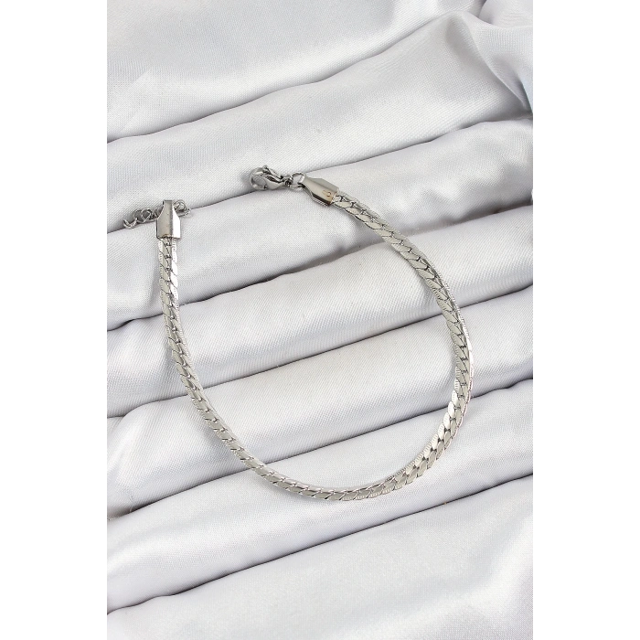 316L Çelik Gümüş Renk Ezme Zincir Erkek Bileklik