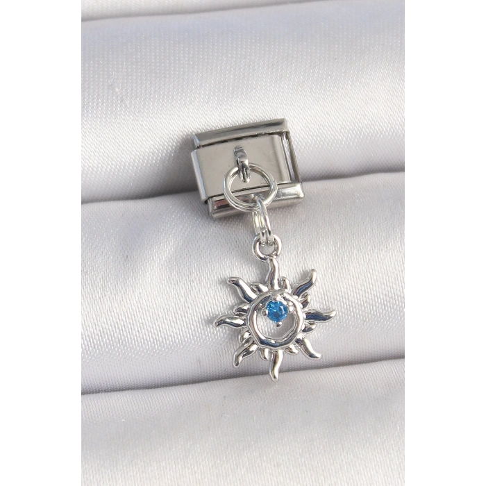 316L Çelik Gümüş Renk Güneş Model Mavi Taş Detay Nomination Charm