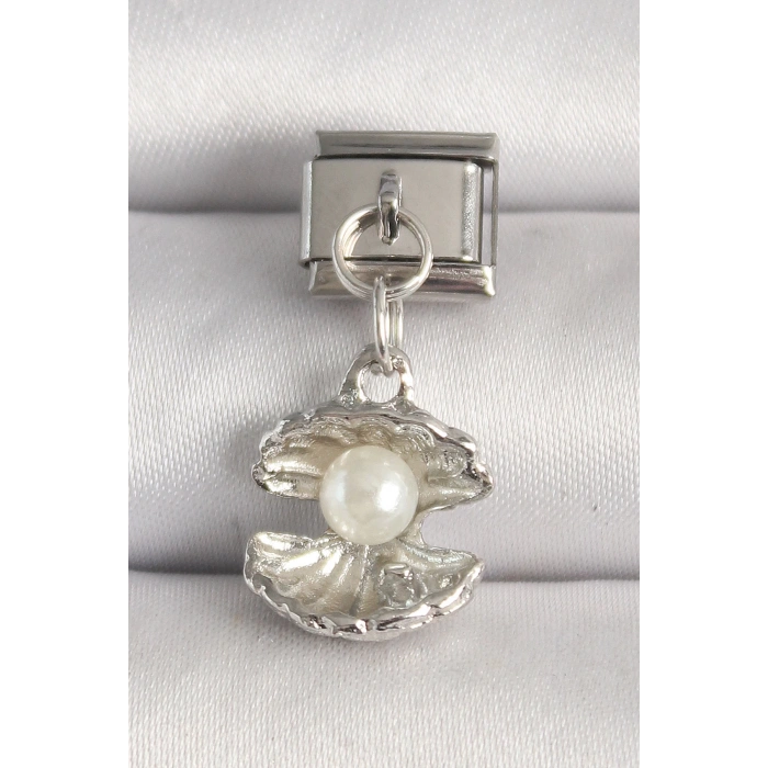 316L Çelik Gümüş Renk İncili Midye Model Nomination Charm