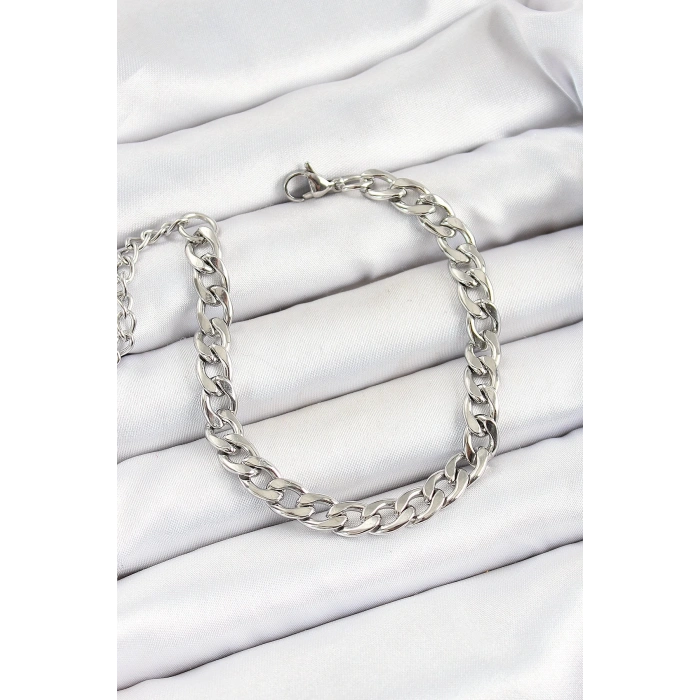 316L Çelik Gümüş Renk Kalın Zincir Erkek Bileklik