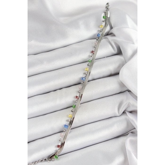 316L Çelik Gümüş Renk Karışık Renkli Kristal Taşlı Kadın Bileklik