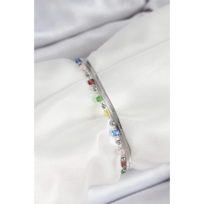 316L Çelik Gümüş Renk Karışık Renkli Kristal Taşlı Kadın Bileklik