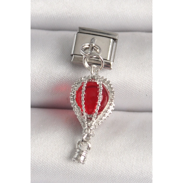 316L Çelik Gümüş Renk Kırmızı Balon Model Nomination Charm