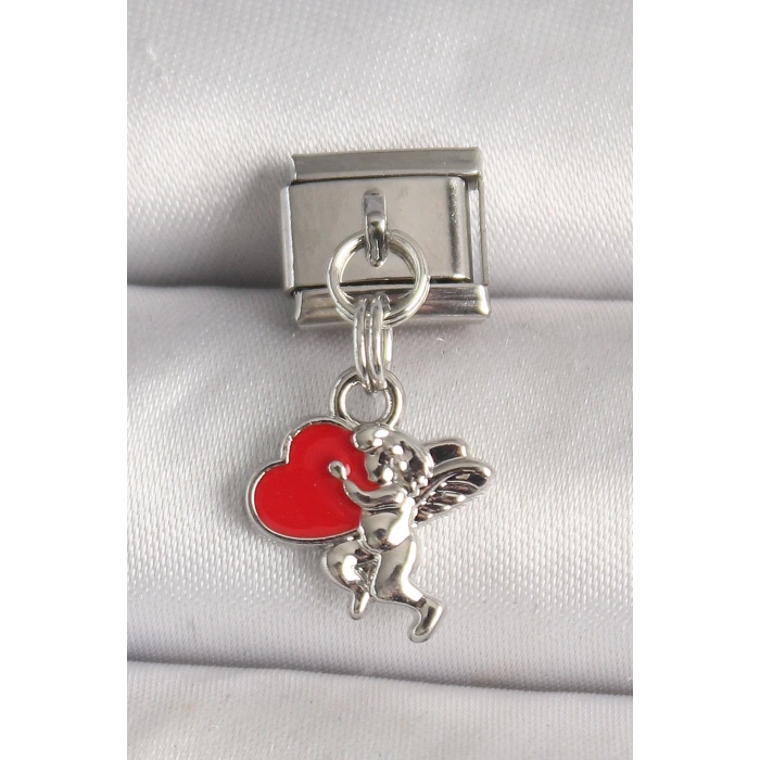 316L Çelik Gümüş Renk Kırmızı Kalp Eros Model Nomination Charm