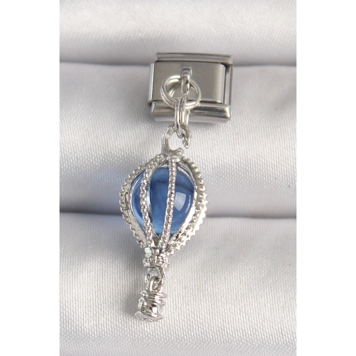 316L Çelik Gümüş Renk Mavi Balon Model Nomination Charm