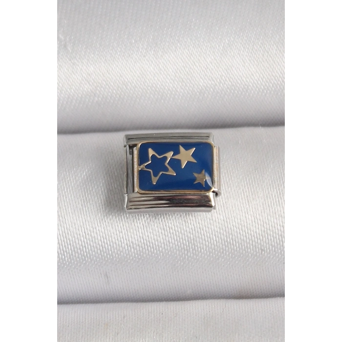 316L Çelik Gümüş Renk Mavi Gold Yıldız İşlemeli Nomination Charm