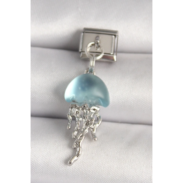 316L Çelik Gümüş Renk Mavi Mineli Deniz Anası Model Nomination Charm