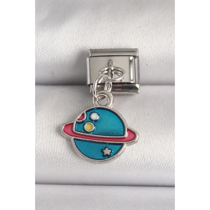 316L Çelik Gümüş Renk Mavi Satürn Model Nomination Charm