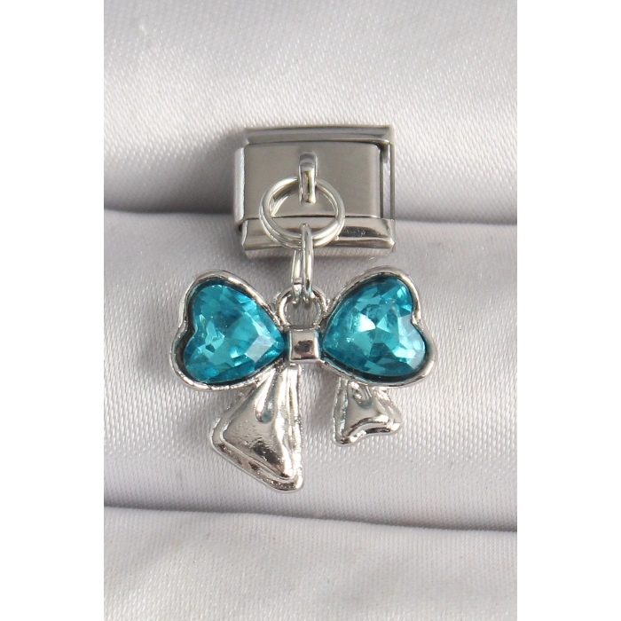 316L Çelik Gümüş Renk Mavi Zirkon Taşlı Fiyonk Model Nomination Charm