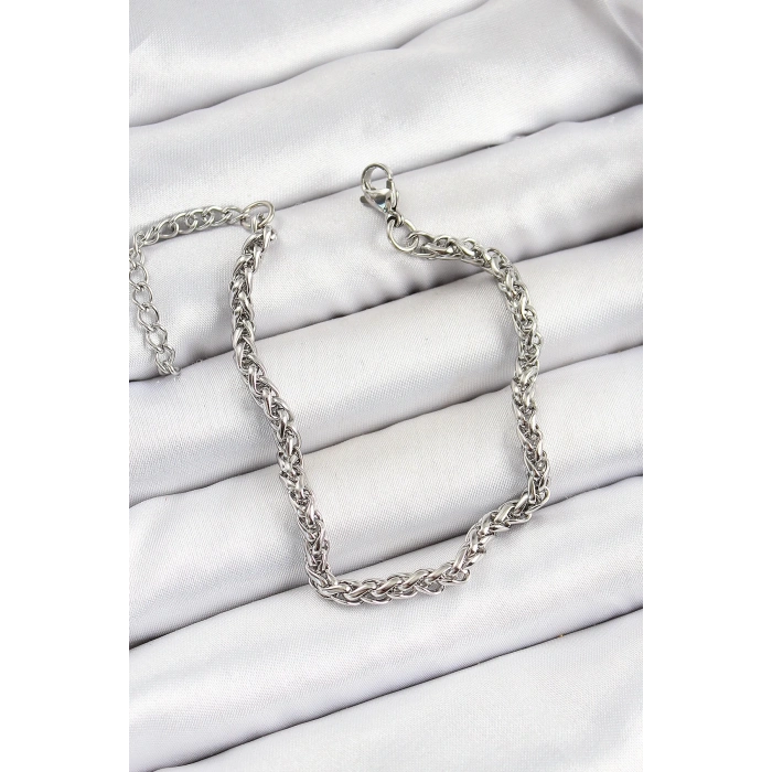 316L Çelik Gümüş Renk Örgü Zincir Erkek Bileklik