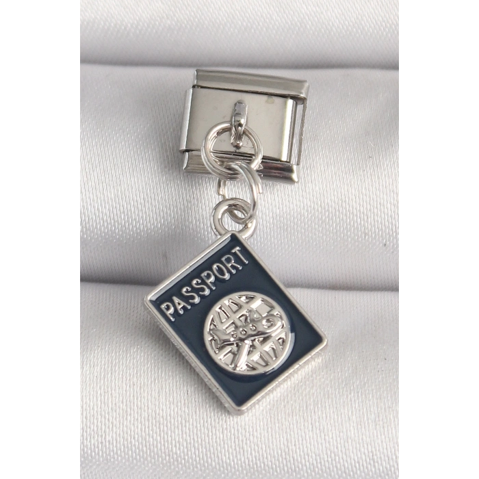 316L Çelik Gümüş Renk Passport Model Nomination Charm