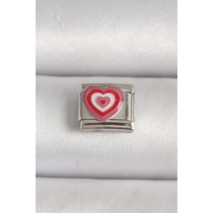 316L Çelik Gümüş Renk Pembe Kalp İşlemeli Nomination Charm