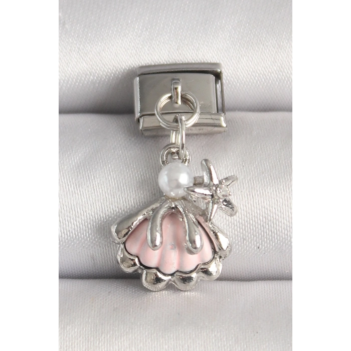 316L Çelik Gümüş Renk Pembe Midye Model Deniz Yıldızı Detay Nomination Charm