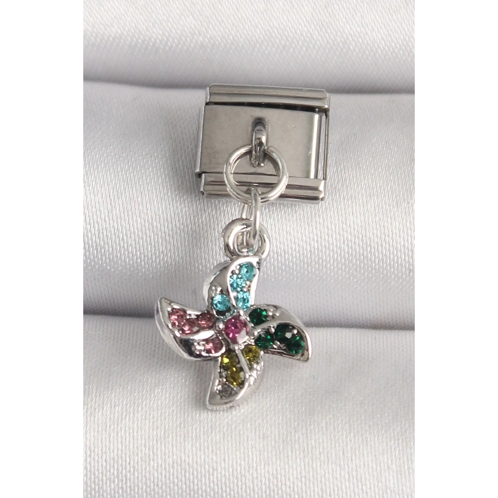 316L Çelik Gümüş Renk Renkli Zirkon Taşlı Nomination Charm