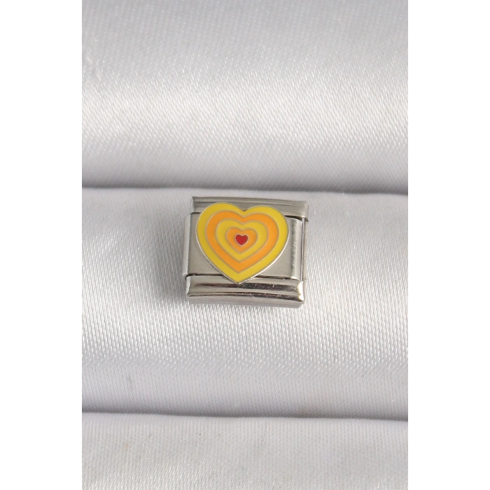 316L Çelik Gümüş Renk Sarı Kalp İşlmeli Nomination Charm