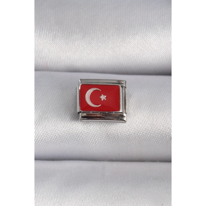 316L Çelik Gümüş Renk Türk Bayrağı İşlemeli Nomination Charm
