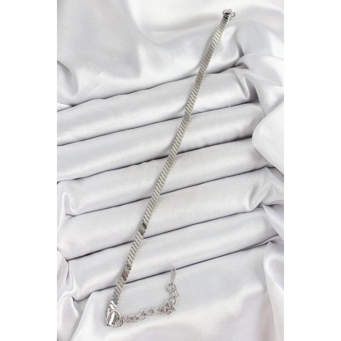 316L Çelik Gümüş Renk Yassı Zincir Model Kadın Bileklik