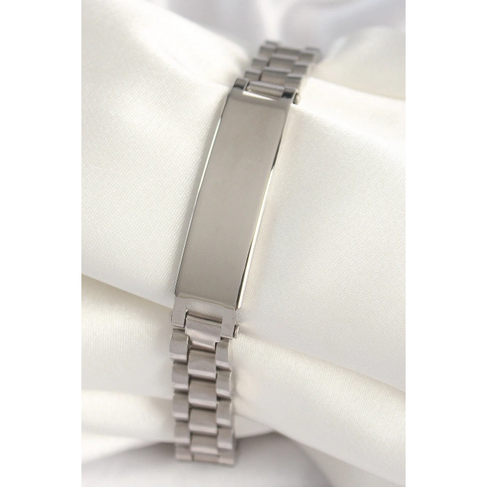 316L Çelik Gümüş Renk Zincir Künye Model Erkek Bileklik