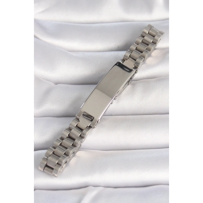 316L Çelik Gümüş Renk Zincir Künye Model Erkek Bileklik