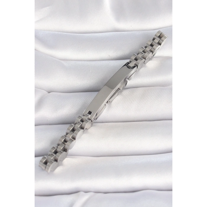 316L Çelik Gümüş Renk Zincir Künye Model Erkek Bileklik