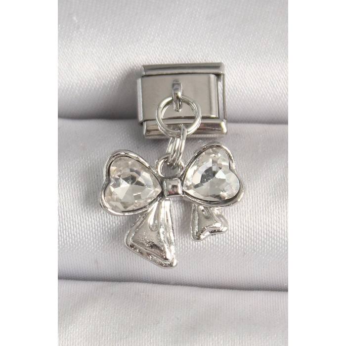 316L Çelik Gümüş Renk Zirkon Taşlı Fiyonk Model Nomination Charm