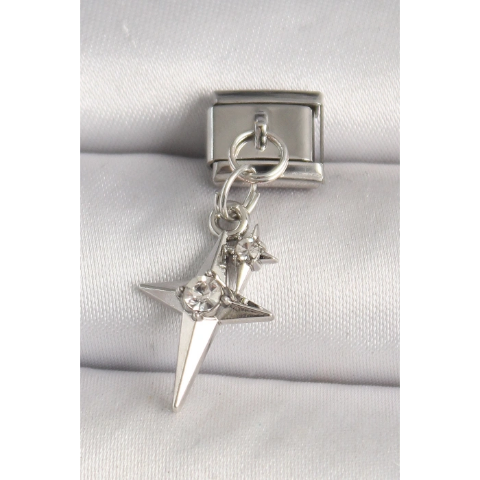316L Çelik Gümüş Renk Zirkon Taşlı Kutup Yıldız Model Nomination Charm