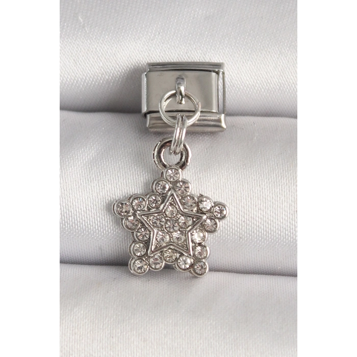 316L Çelik Gümüş Renk Zirkon Taşlı Yıldız Model Nomination Charm