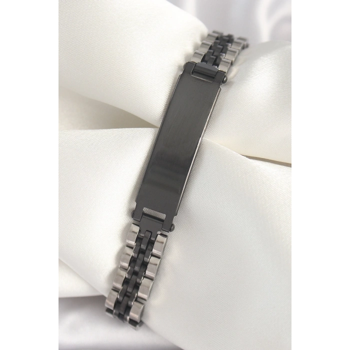 316L Çelik Gümüş Siyah Renk Zincir Künye Model Erkek Bileklik