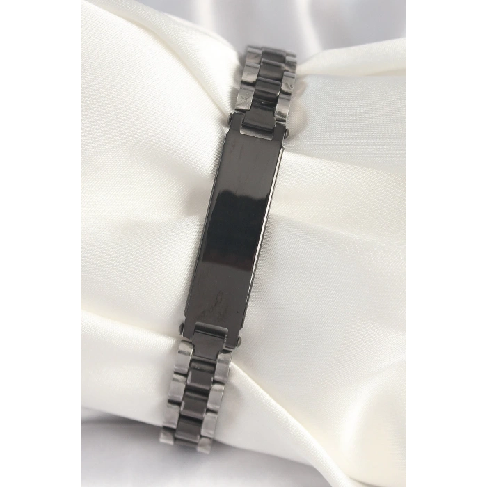 316L Çelik Gümüş Siyah Renk Zincir Künye Model Erkek Bileklik