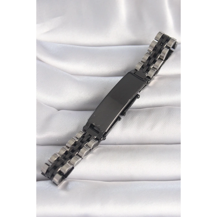 316L Çelik Gümüş Siyah Renk Zincir Künye Model Erkek Bileklik