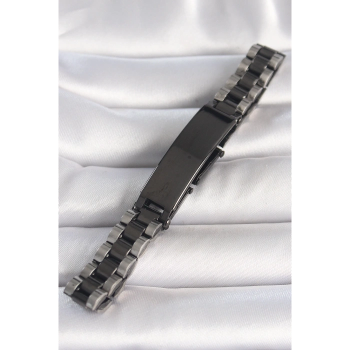 316L Çelik Gümüş Siyah Renk Zincir Künye Model Erkek Bileklik